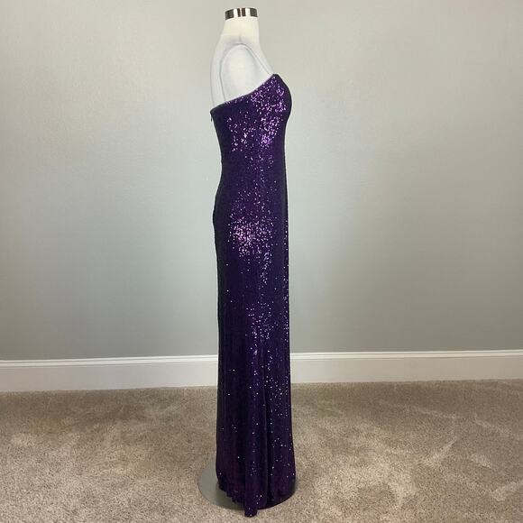 Strapless Sequined Evening Gown Purple Size 6 Thigh Slit Column Dress by AQUA - Picture 3 of 14